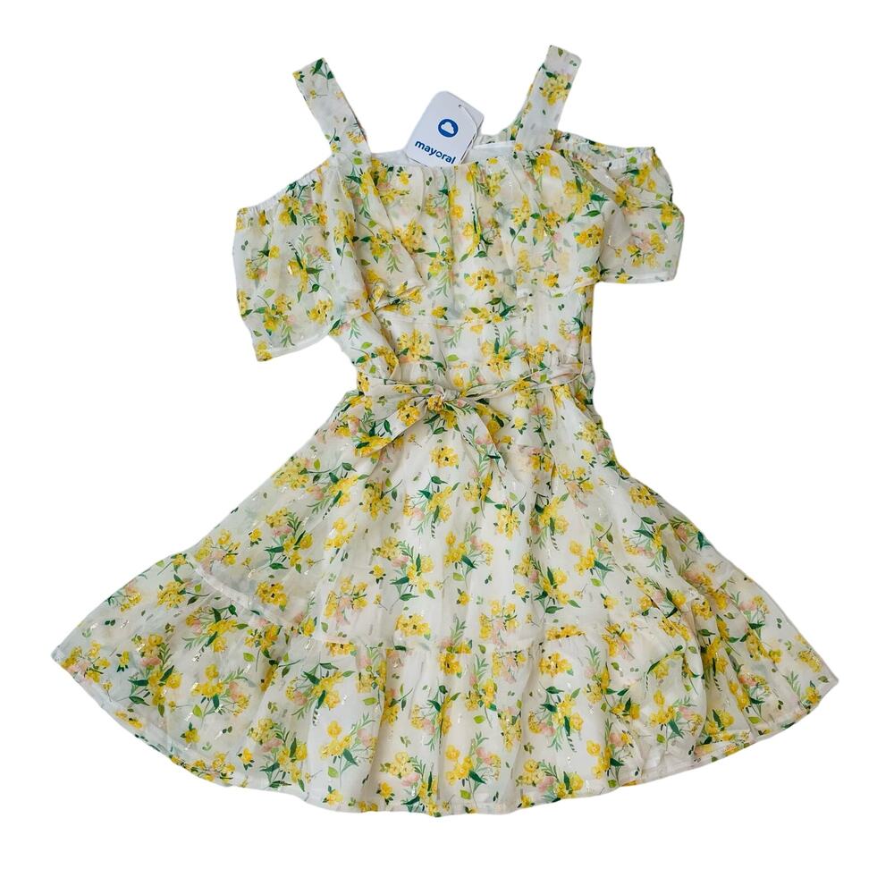 NWT Mayoral Size 16 Yellow Floral Chiffon Dress